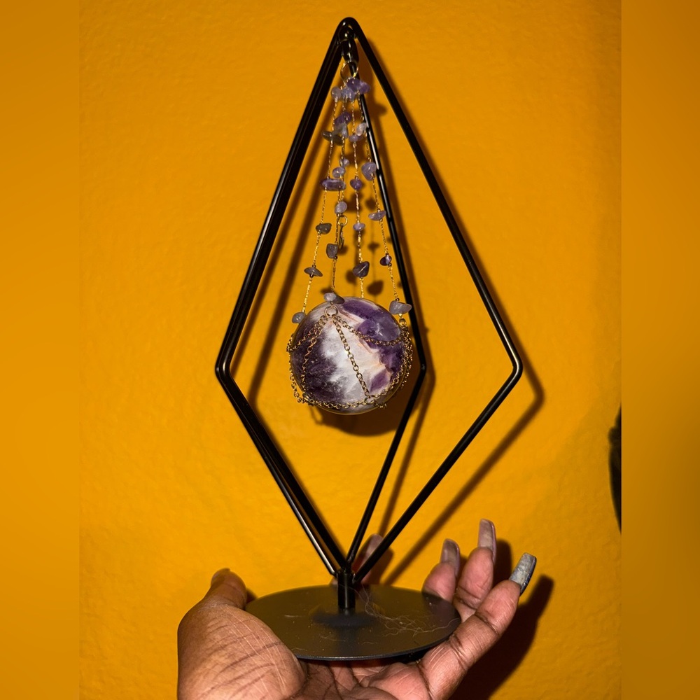 Amethyst Chips Black Geometric Sphere Holder & Sphere! 🌹🌹 - Picture 5 of 5